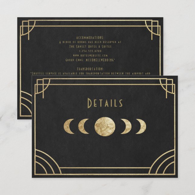 Celestial art deco wedding details card begleitkarte (Vorne/Hinten)