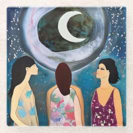 Celestial Artwork | Frauen mit Blick auf den Mond Glasuntersetzer