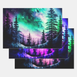 Celestial Aurora Borealis Northern Lights Vivid Geschenkpapier Set