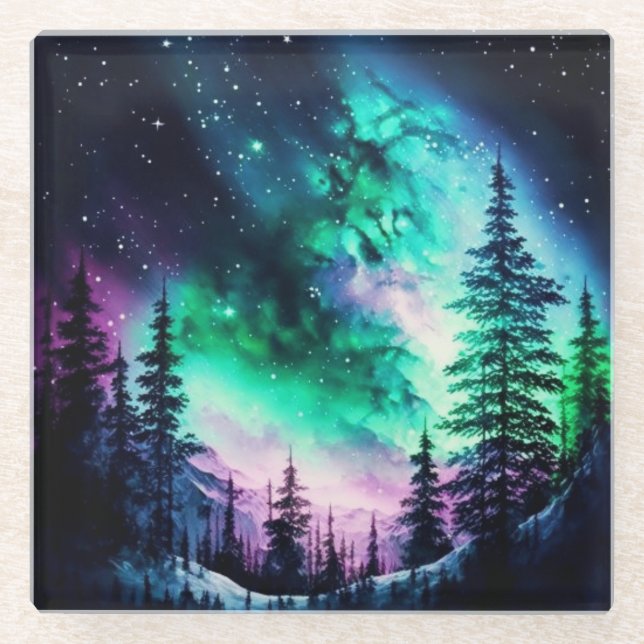 Celestial Aurora Borealis Northern Lights Vivid Glasuntersetzer (Vorderseite)