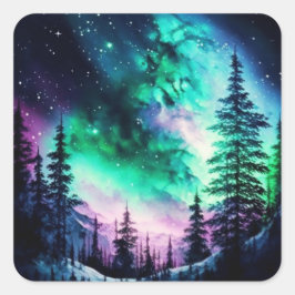 Celestial Aurora Borealis Northern Lights Vivid Quadratischer Aufkleber