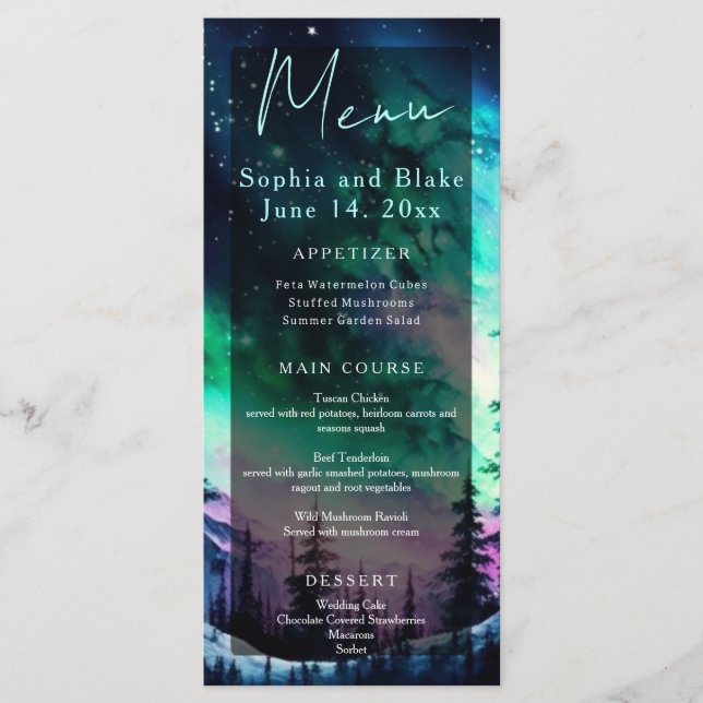 Celestial Aurora Borealis Northern Lights Wedding Menükarte (Vorderseite)