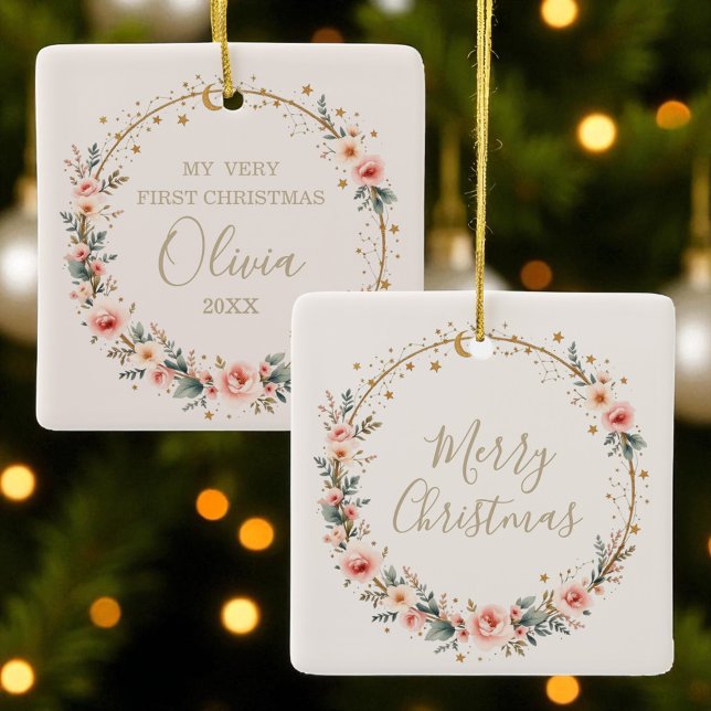 Celestial Baby First Christmas Stars Moon Keramikornament (Von Creator hochgeladen)