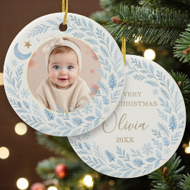 Celestial Baby First  Cute Blue Christmas Photo Keramik Ornament