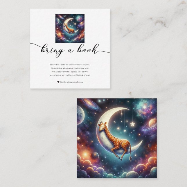 Celestial Baby Giraffe Bringen Sie eine Babydusche Quadratische Visitenkarte (Vorne/Hinten)
