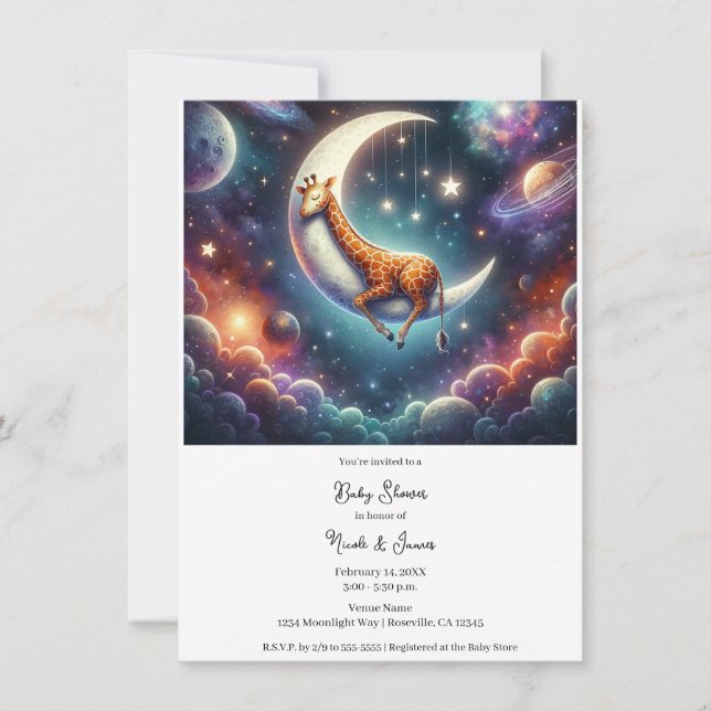 Celestial Baby Giraffe Schlafen auf dem Mond & den Einladung (Vorderseite)