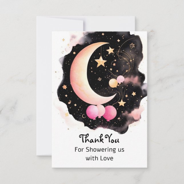 Celestial Baby Girl Dusche: Mond & Stars Freude Dankeskarte (Vorderseite)