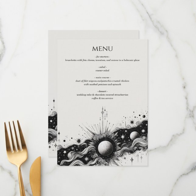 Celestial Band Wedding Menükarte (Vorderseite/Rückseite Beispiel)