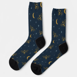 Celestial Bee Dream – Mystical Moon & Star Pattern Socken