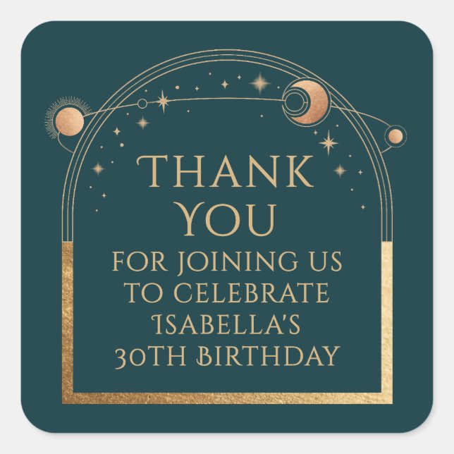 Celestial Birthday Green Gold Vielen Dank Quadratischer Aufkleber (Vorderseite)
