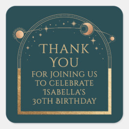 Celestial Birthday Green Gold Vielen Dank Quadratischer Aufkleber