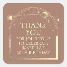 Celestial Birthday Mocha Gold Vielen Dank Quadratischer Aufkleber
