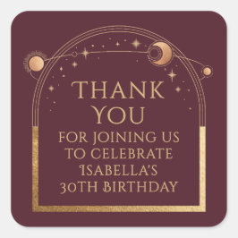 Celestial Birthday Red Gold Vielen Dank Quadratischer Aufkleber