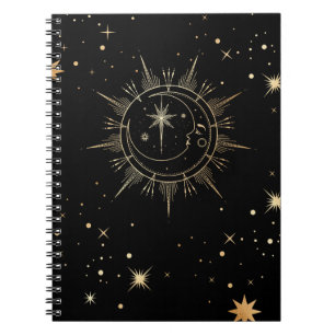Celestial Black and Imitate Gold Moon Sun Stars Notizblock