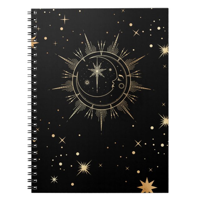 Celestial Black and Imitate Gold Moon Sun Stars Notizblock (Vorderseite)