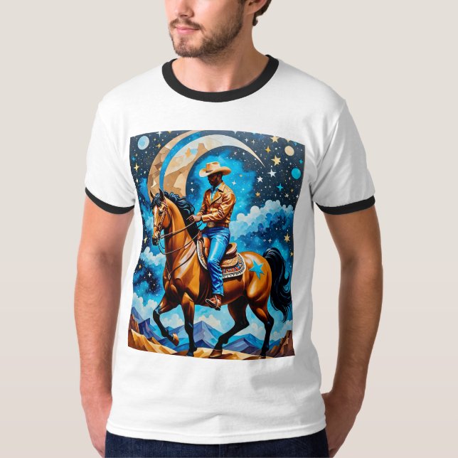 Celestial Black Cowboy Western Art Tshirt (Vorderseite)