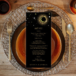 Celestial Black Galaxy Star Dust Wedding Menükarte