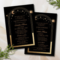 Celestial Black Gold Bilingual Spanish Quinceañera