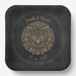 Celestial Black Gold Floral Skull Gothic Halloween Pappteller