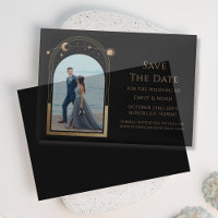Celestial Black Gold Foto Wedding Save the Date