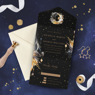 Celestial Black Gold Hochzeit alles in einer Einla All In One Einladung