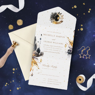 Celestial Black Gold Hochzeit alles in einer Einla All In One Einladung