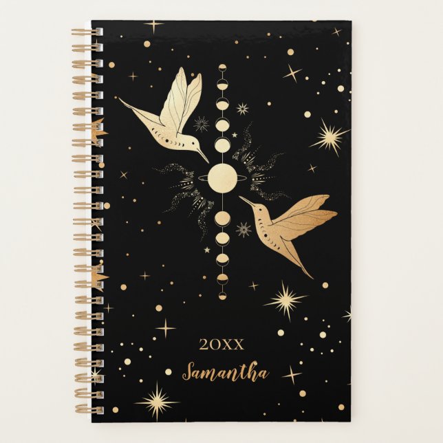 Celestial Black Gold Hummingbird Moon Name Year Planer (Vorderseite)