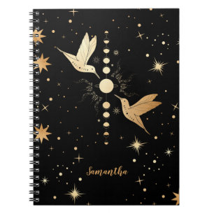 Celestial Black Gold Hummingbird Moon Phases Name Notizblock