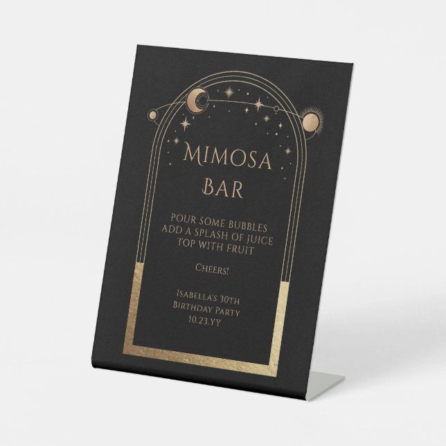Celestial Black Gold Mimosa Bar Sun Moon Stars Sockelschild (Vorderseite)