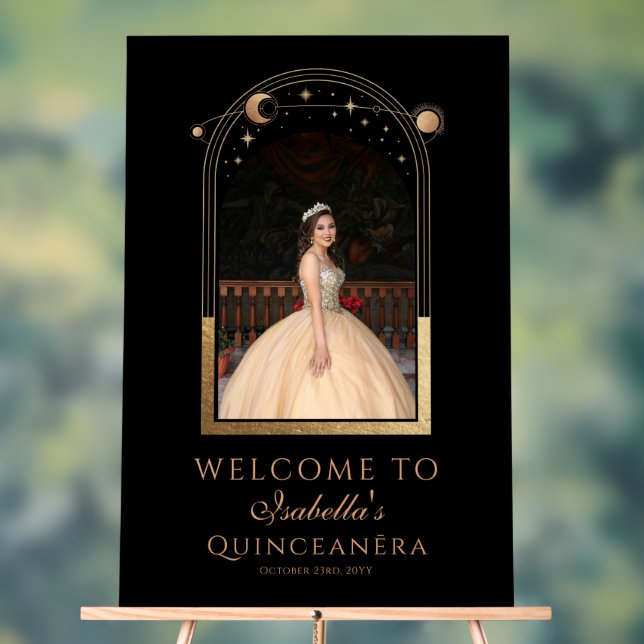 Celestial Black Gold Quinceañera Anniversaire Bien (Neutre)