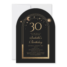 Celestial Black Gold Sun Moon Stars 30. Geburtstag