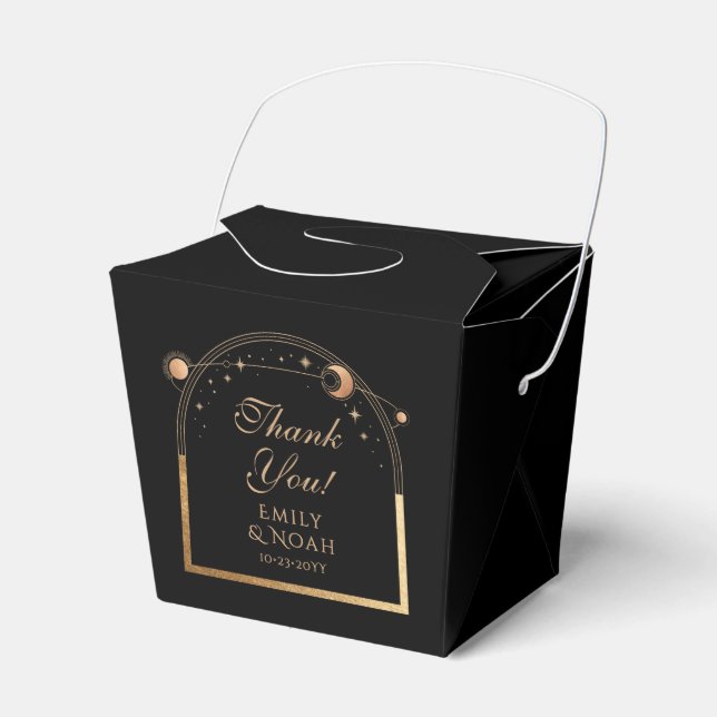 Celestial Black Gold Sun Moon Stars Hochzeit Geschenkschachtel (Vorderseite)
