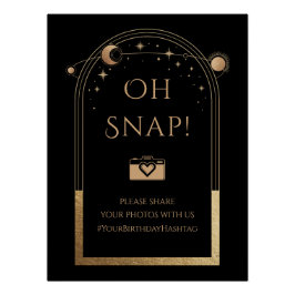 Celestial Black Gold Sun Moon Stars Oh Snap Poster