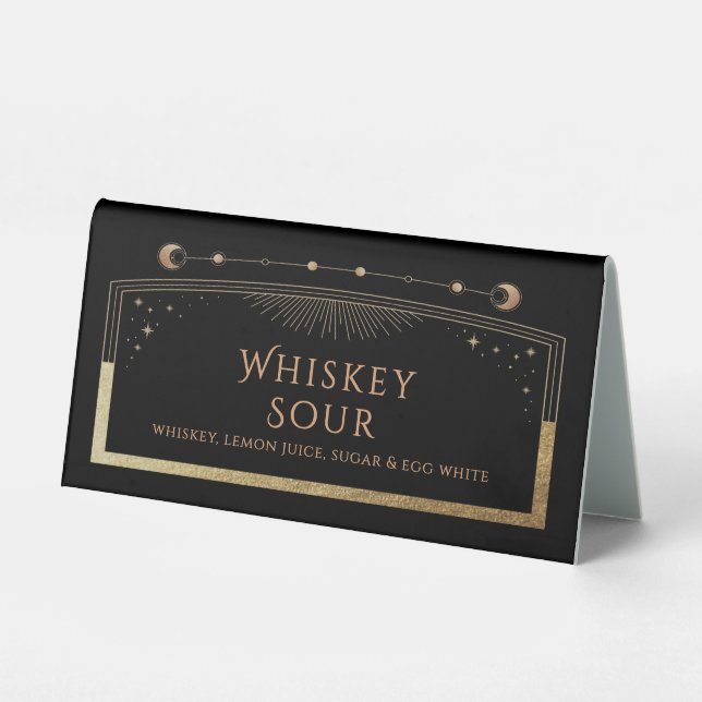 Celestial Black Gold Wedding Drinks Tischaufsteller (Vorderseite)