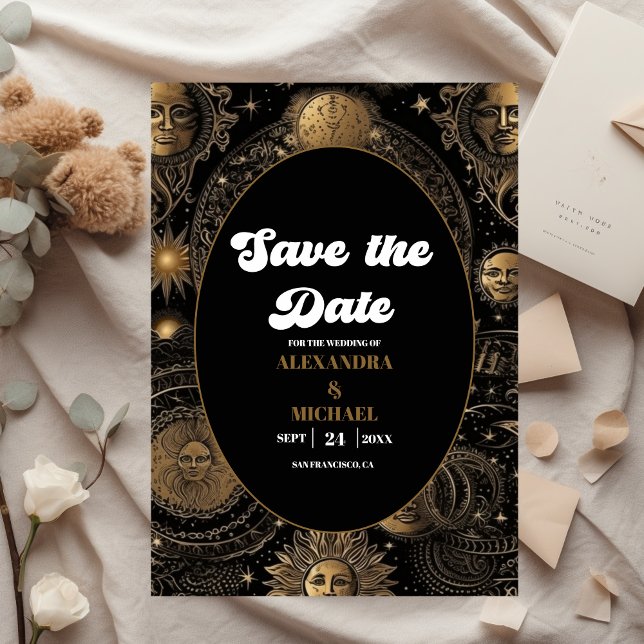 Celestial Black Gold Wedding Save The Date (Von Creator hochgeladen)