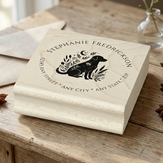 Celestial Black Lab Floral Return Address Stamp Gummistempel (Black lab floral return address stamp)