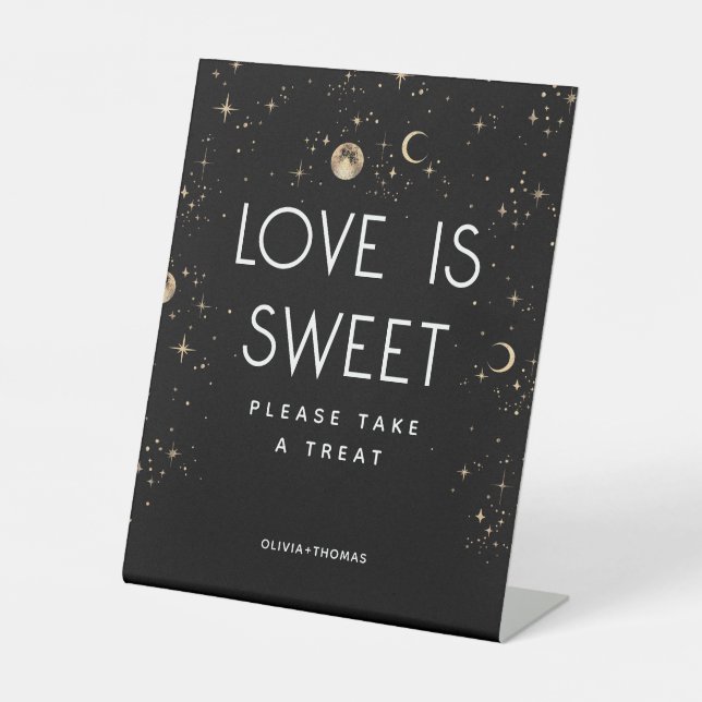 Celestial Black Liebe ist süße Hochzeit Sockelschild (Vorderseite)