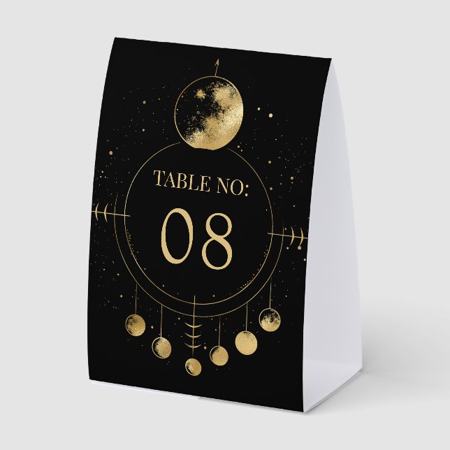 Celestial Black Moon Phases Wedding Table Number Tischaufsteller (Vorderseite)
