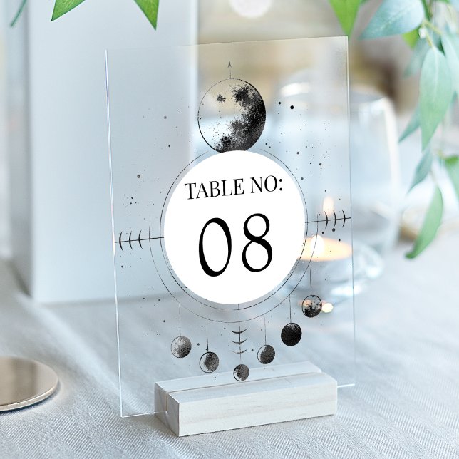 Celestial Black Moon Wedding Acrylic Table Number Acryleinladungen (Von Creator hochgeladen)