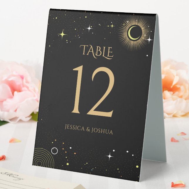 Celestial Black Mystical Sun Moon Tischnummer Tischaufsteller (In Situ (Hochzeit))