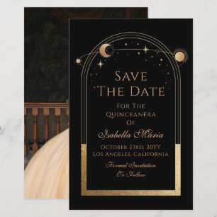 Celestial Black Save the Date Birthday Quinceanera