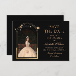 Celestial Black Save the Date Birthday Quinceanera