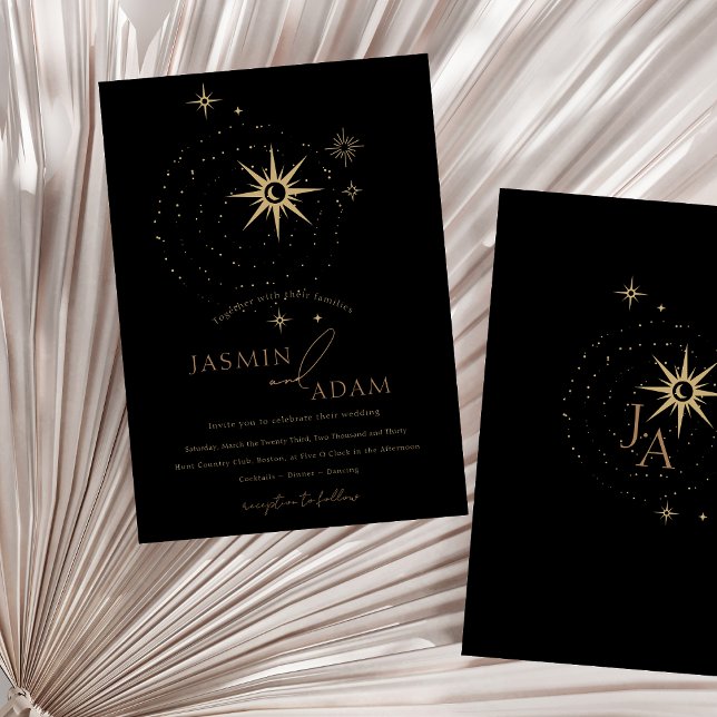 Celestial Black Stars und Gold Wedding Folieneinladung (Celestial Black Stars and Gold Wedding Foil Invitation)
