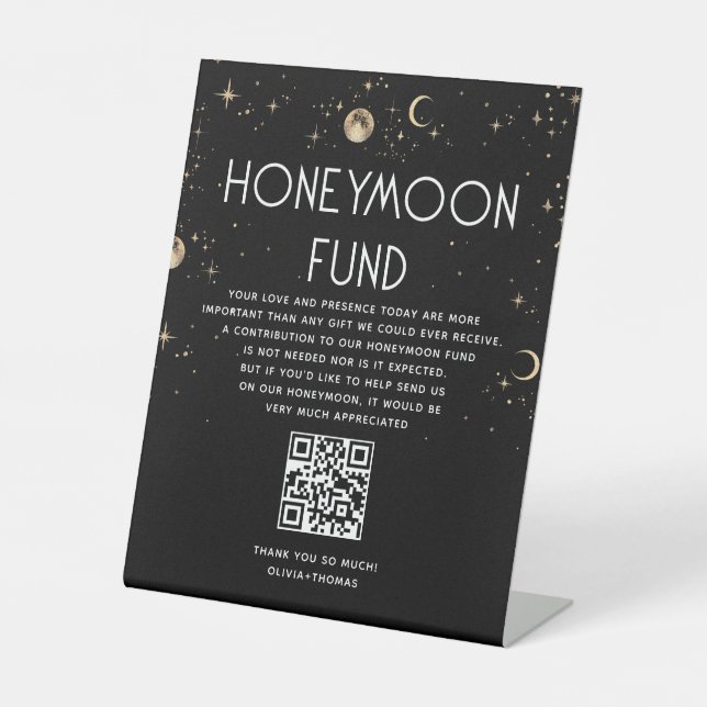 Celestial Black Wedding Honeymoon Fund Sockelschild (Vorderseite)