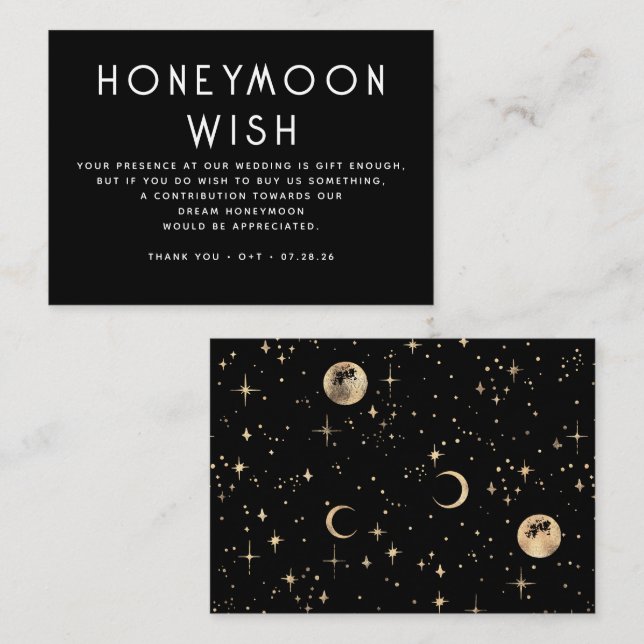 Celestial Black Wedding Honeymoon Wish Begleitkarte (Vorne/Hinten)