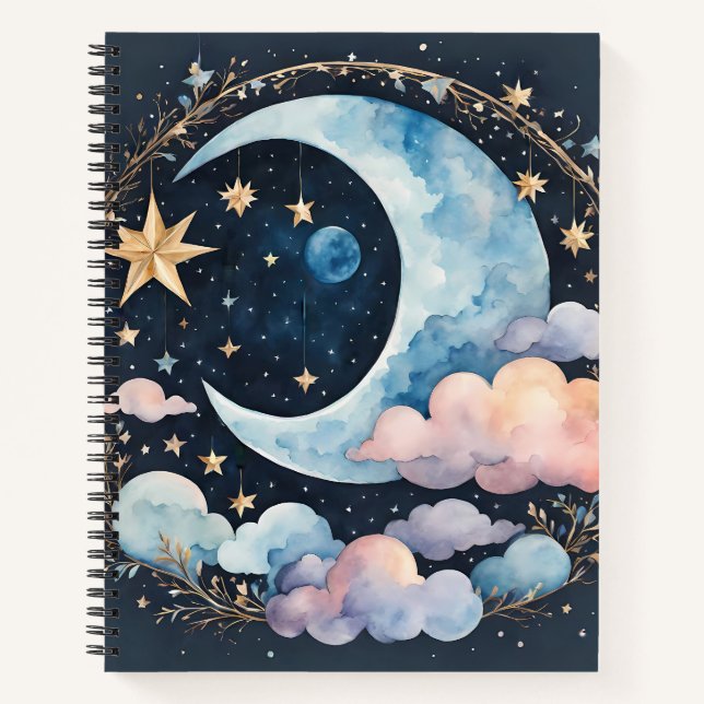 CELESTIAL BLAUE MOON CLOUUUES AND STARS NOTIZBUCH (Vorderseite)