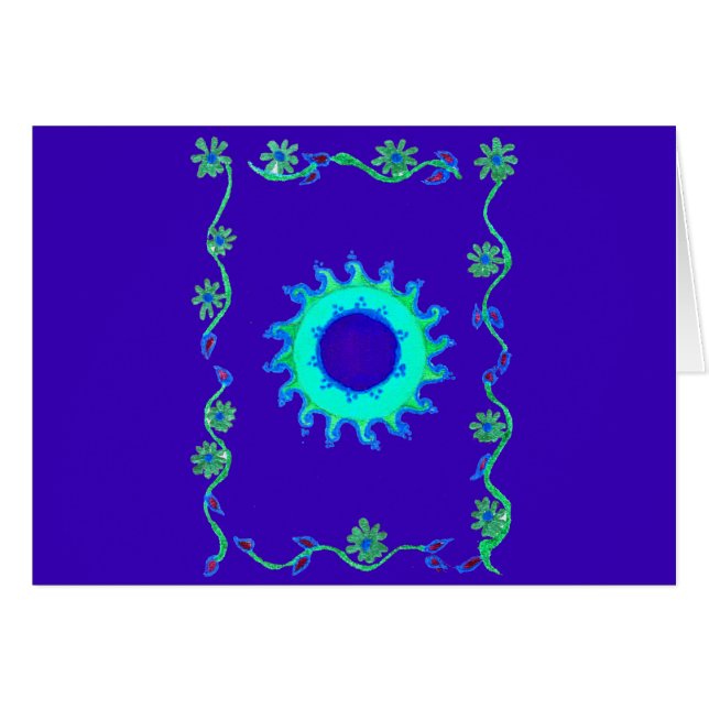 Celestial Bloom: Iridescent Blue Cyan Floral Motif (Vorderseite (Horizontal))