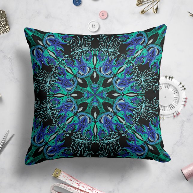 Celestial Bloom Pillow in Black Kissen (Von Creator hochgeladen)