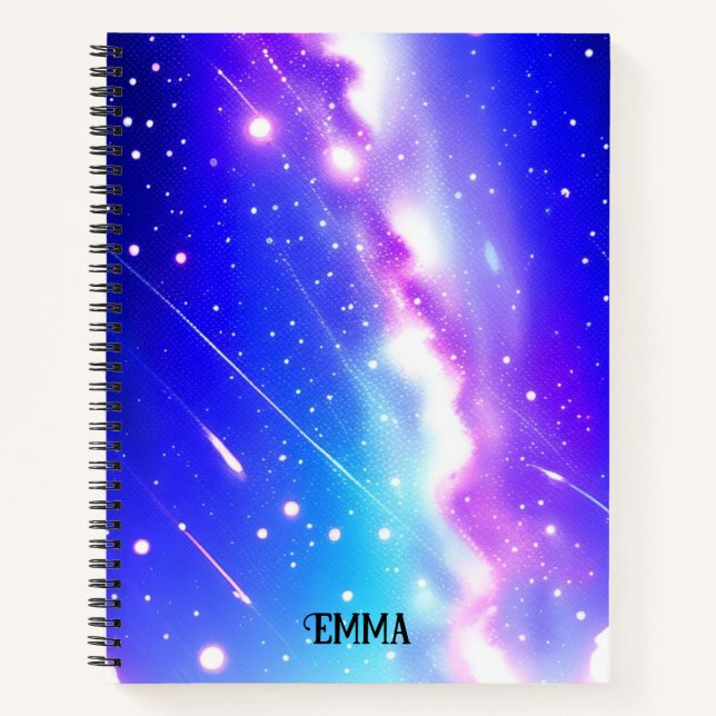 Celestial Blue and Pink Galaxy Individuelle Name Notizbuch (Vorderseite)