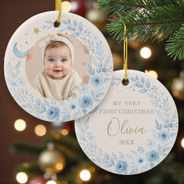 Celestial Blue Baby First Christmas Photo Keramik Ornament